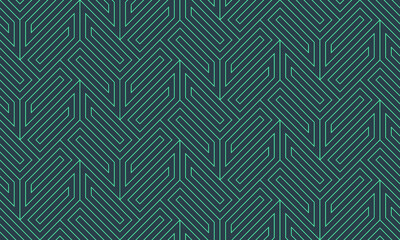 Vibrant mint turquoise geometric abstraction seamless pattern with bright linear structure and technological complexity. Futuristic abstract vector background for creative digital and design projects