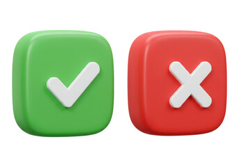 A 3D Symbol of Approval And Rejection. Cut Out, Clipping Path Isolated on Transparent Background.
