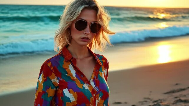 Portrait of a young, light skin supermodel with golden blonde hair