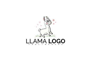 Fototapeta premium Pastel Kawaii Cartoon Llama Logo Clipart for Branding Use. Friendly Mascot Vector for Children’s Merchandise, Stickers, Clothing Labels, Toys, and Soft Packaging Elements.