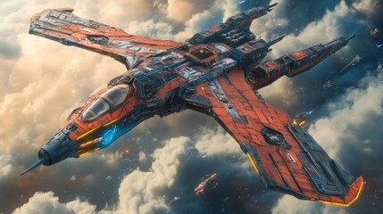 Naklejka premium Fiery space jet, clouds, cosmic