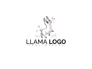 Fototapeta premium Kawaii Cartoon Llama Clipart Logo in Magical Style. Adorable Alpaca Vector Design for Branding Kids Products, Nursery Items, Toy Packaging, and Playful Illustrated Labels.