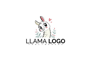 Kawaii Cute Alpaca Logo Clipart with Sparkling Eyes and Rainbow. Whimsical Mascot Illustration for Children&rsquo;s Merchandise, Fashion, Book Covers, and Soft Product Branding.

