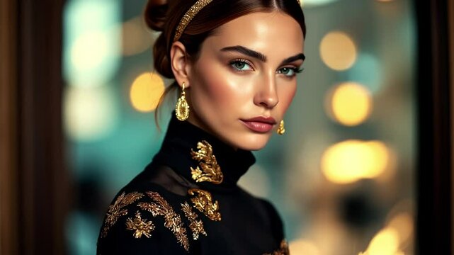 Stylish supermodel, fair skin, striking features with her voluminous bronde ombr&eacute; hair