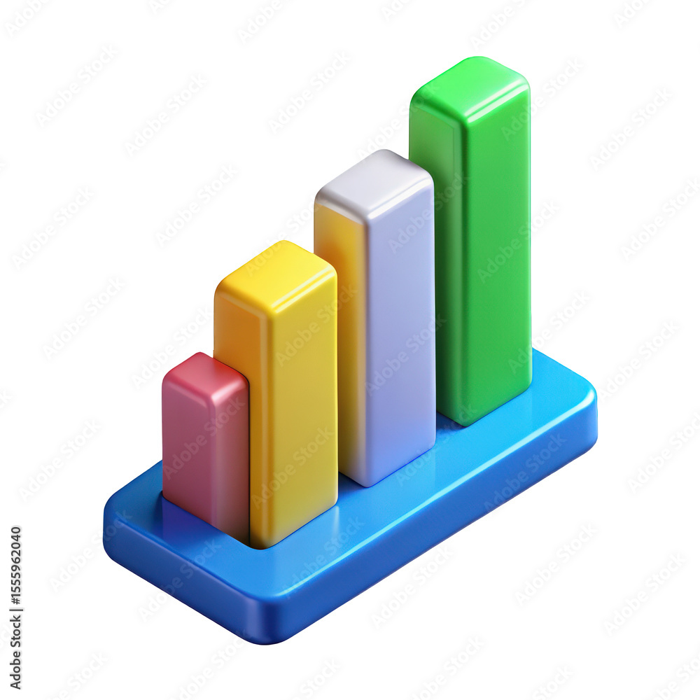 Poster colorful 3d bar graph chart showing growth success business progress statistics data financial repor