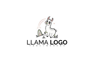 Pastel Cartoon Alpaca Kawaii Logo Clipart in Vector. Cute Llama Mascot Design for Branding Children's Toys, Book Covers, Baby Shower Invitations, and Whimsical Brand Decor.

