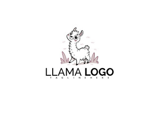 Cartoon Kawaii Llama Logo Clipart in Cute Pastel Style. Vector Illustration for Baby Product Branding, Toy Packaging, Nursery Themes, and Whimsical Children's Merchandise.

