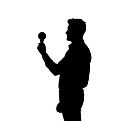 Man holding a light bulb silhouette against a white background  
