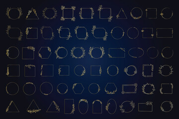 Elegant Geometric Floral Frame Clipart Bundle with Circle Square Rectangle Diamond Oval and Hexagon Shapes Perfect for Invitations Logos Wedding Cards and Branding Designs