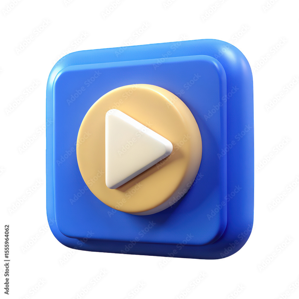 Poster blue square play button 3d render modern design icon digital media interface element user interface 