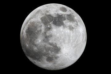 Naklejka premium Full Detailed View of Earth's Moon Against a Black Background Showing Craters and Texture
