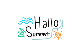illustration features the phrase "Hallo Summer" in a playful