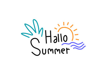 illustration features the phrase "Hallo Summer" in a playful