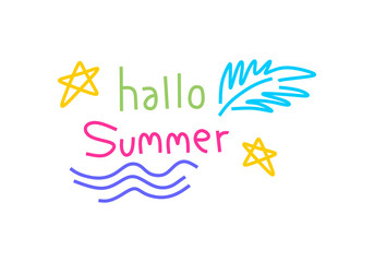 illustration features the phrase "Hallo Summer" in a playful