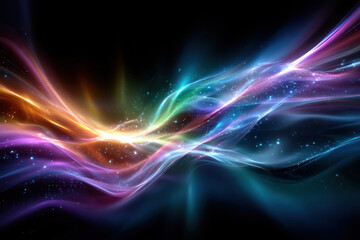 Vibrant light waves create a mesmerizing abstract display of colors in a dark setting