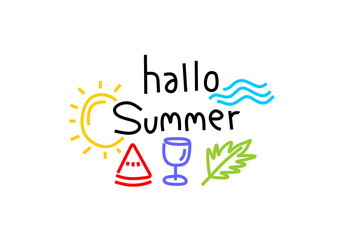 illustration features the phrase "Hallo Summer" in a playful