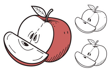 Red Apple & Outline Variants – Vector Clipart Set