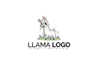 Cute Llama Logo in Kawaii Clipart Style with Rainbow Horn. Adorable Cartoon Mascot Vector for Children’s Brands, Baby Apparel, Toy Labels, and Whimsical Merchandise Designs.

