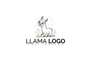 Sweet Kawaii Llama Clipart Logo for Brand Identity. Cute Cartoon Mascot in Vector with Heart-Shaped Accessories, Designed for Baby Shower Decor, Kids&rsquo; Clothing, or Stickers.

