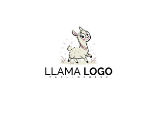 Obraz premium Kawaii Alpaca Clipart Vector Logo Design with Floral Details. Whimsical Llama Illustration for Kids’ Products, Toys, Apparel, and Book Covers. Cute Mascot for Branding and Decor.