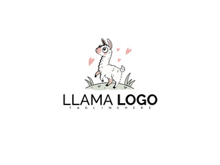 Fototapeta premium Kawaii Style Cute Cartoon Llama Logo Clipart Vector. Ideal Mascot Illustration for a Child-Friendly Brand, Featuring Fun Pastel Colors, Floral Accents, and Adorable Expressions.