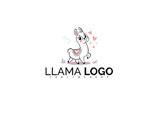 Fototapeta premium Kawaii Alpaca Logo Design Vector Clipart in Cute Style. Adorable Llama Mascot Illustration Perfect for Children’s Brands, Toy Packaging, or Whimsical Kid-Friendly Product Design.