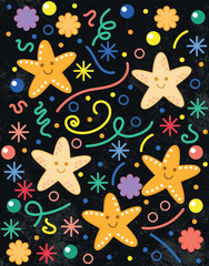 Happy Starfish Party Background with Confetti