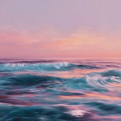 Obraz premium Serene Ocean Waves with Soft Pastel Sky at Dusk and Gentle Ripples