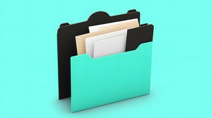 Teal and Black File Folder with Documents 3D Render