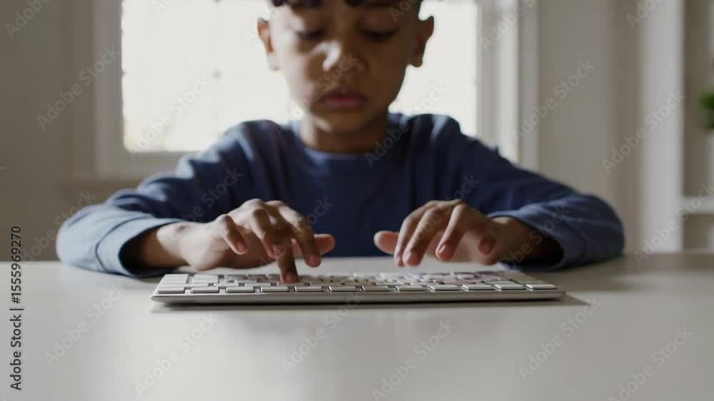 Aufkleber Young student practicing typing skills on wireless keyboard, developing digital literacy with concentration and focus in learning environment