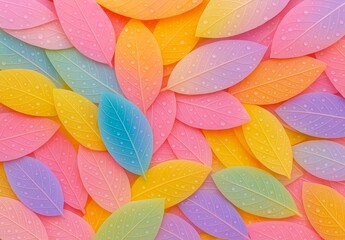 Colorful Pastel Leaves with Water Droplets – Abstract Nature Background