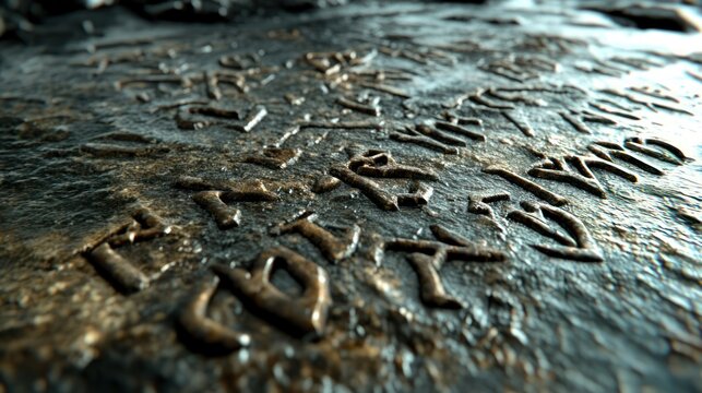 Ancient text etched into a weathered stone slab