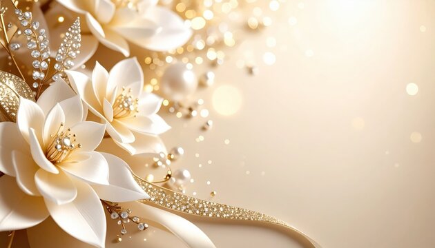 Elegant floral arrangement with white lilies and golden accents soft background decorative art luxurious atmosphere close-up view beauty and serenity - Powered by Adobe