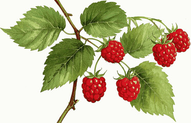 Ruby Bramble tree raspberry isolated watercolor vector illustration svg