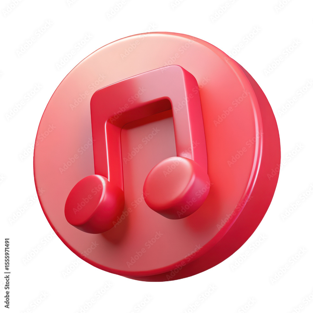 Poster red 3d music note icon on circular background modern design element for music apps websites and soci