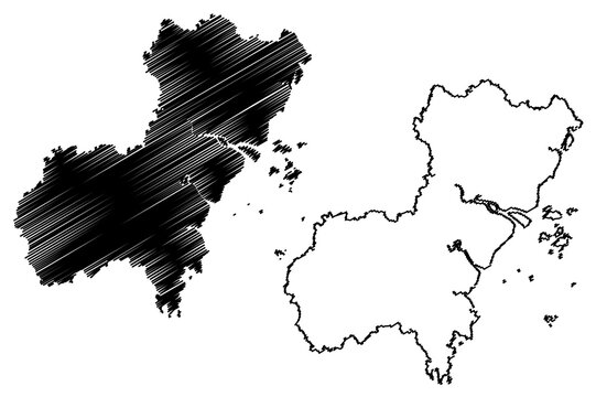 Wenzhou City (People's Republic of China, Zhejiang Province) map vector illustration, scribble sketch City of Yongjia, Iu Ciou, Iu Tsiu map