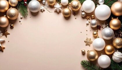 Festive holiday decorations indoor setting image of ornaments cozy environment top-down view christmas theme for celebratory spirit