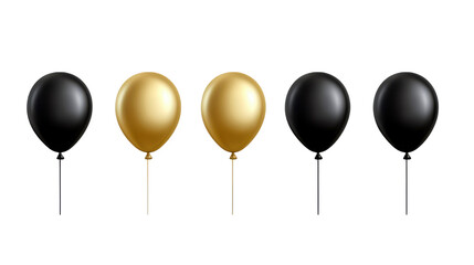 Set of black and golden balloons on white background

