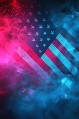 American flag in neon smoke backdrop