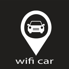 Color Map pointer with taxi icon isolated on black  background.