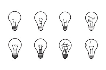 set of different type of 8 pcs Light bulb line art and black color