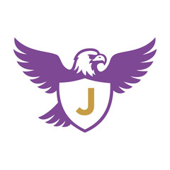 Initial Eagle Logo combine with letter J vector template
