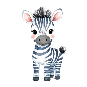 Cute Zebra Cartoon: A captivating illustration of a baby zebra with its distinctive striped coat, wide eyes, and charming expression. Perfect for projects that needs adorable characters.