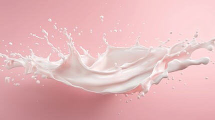 White Milk Splash on Pink Background