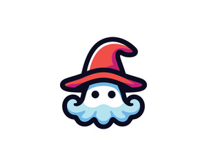 Cute ghost wizard character wearing a hat
