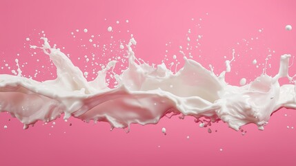 White Milk Splash on Pink Background
