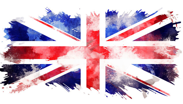 Artistic Union Jack flag design with a vibrant watercolor effect, perfect for patriotic themes. isolated on white or transparent png