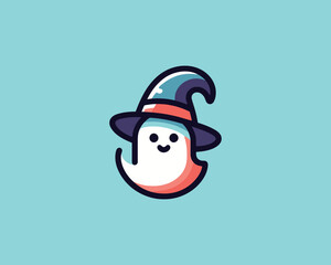 Cute ghost wearing a wizard hat illustration