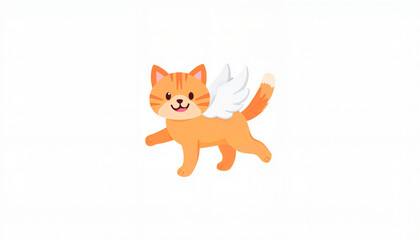 Cute orange flying cat illustration with white wings  
