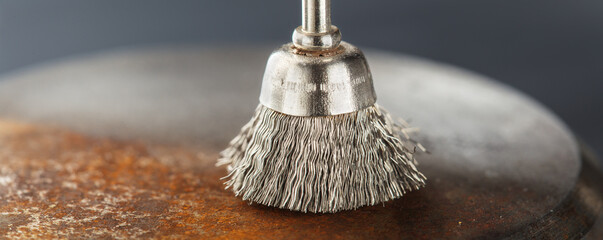steel brush for drill clean off old metal sheet with rust